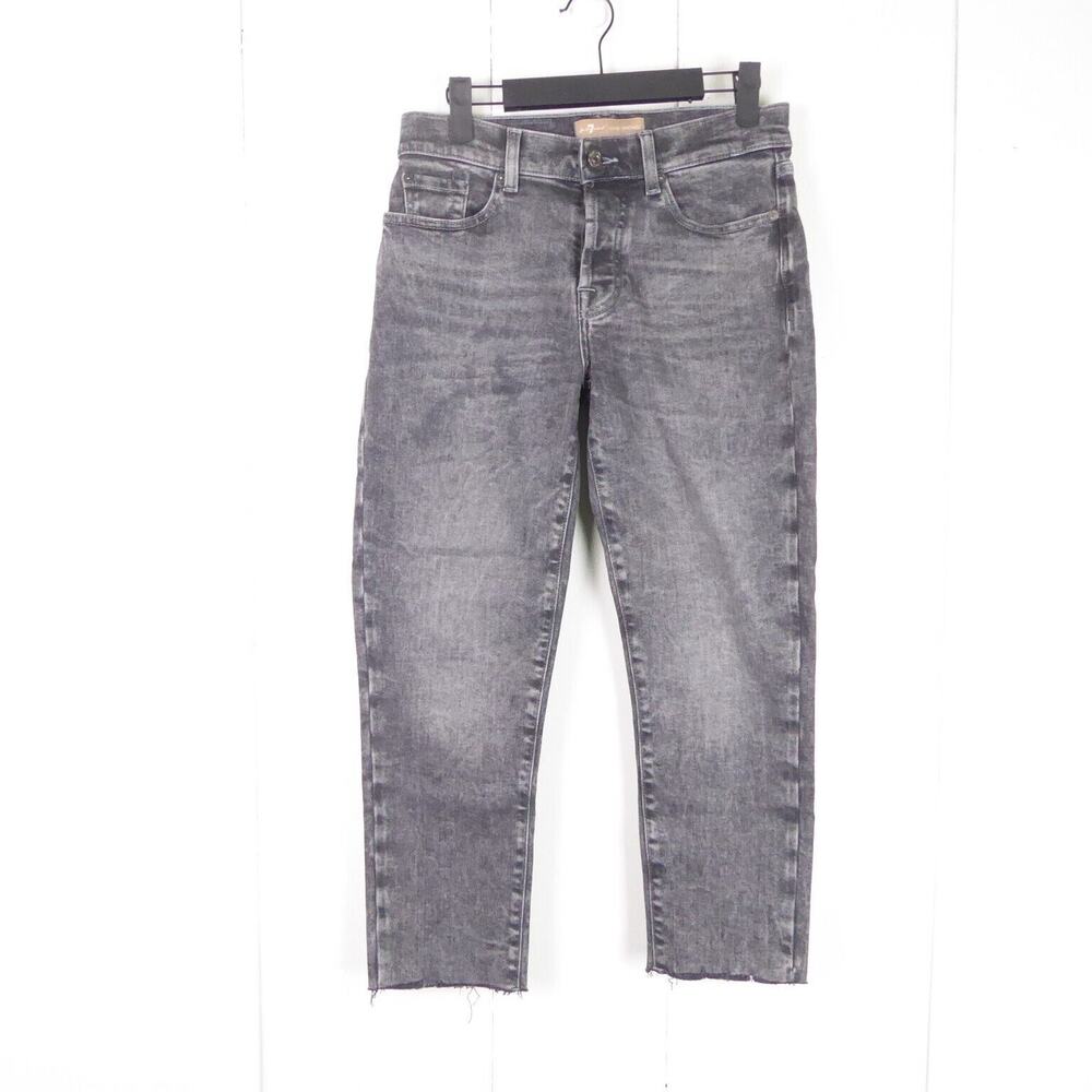 7 Seven For All Mankind Jeans Womens SZ 25 Tapered Leg Crop Raw Hem Button‎ Fly